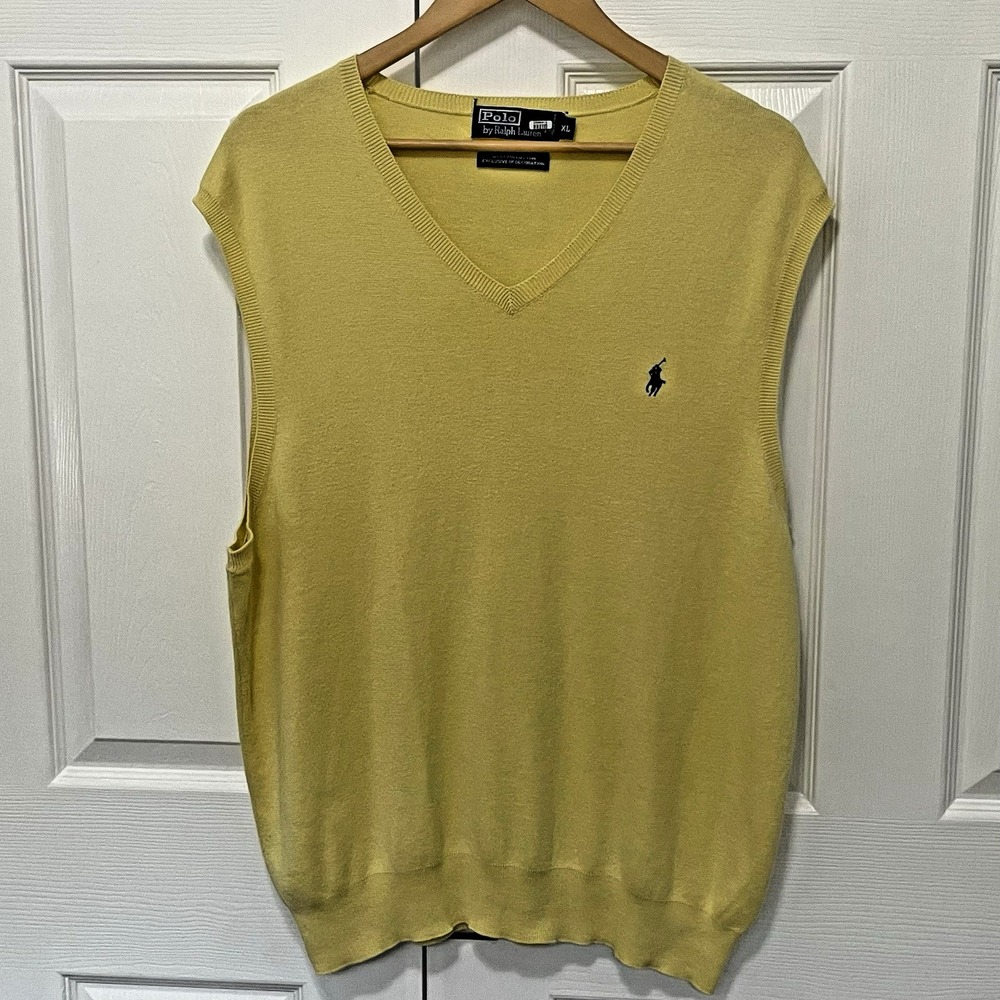 Polo‎ Golf Ralph Lauren Men's V Neck Pima Cotton Knit Sweater Vest Yellow Size L